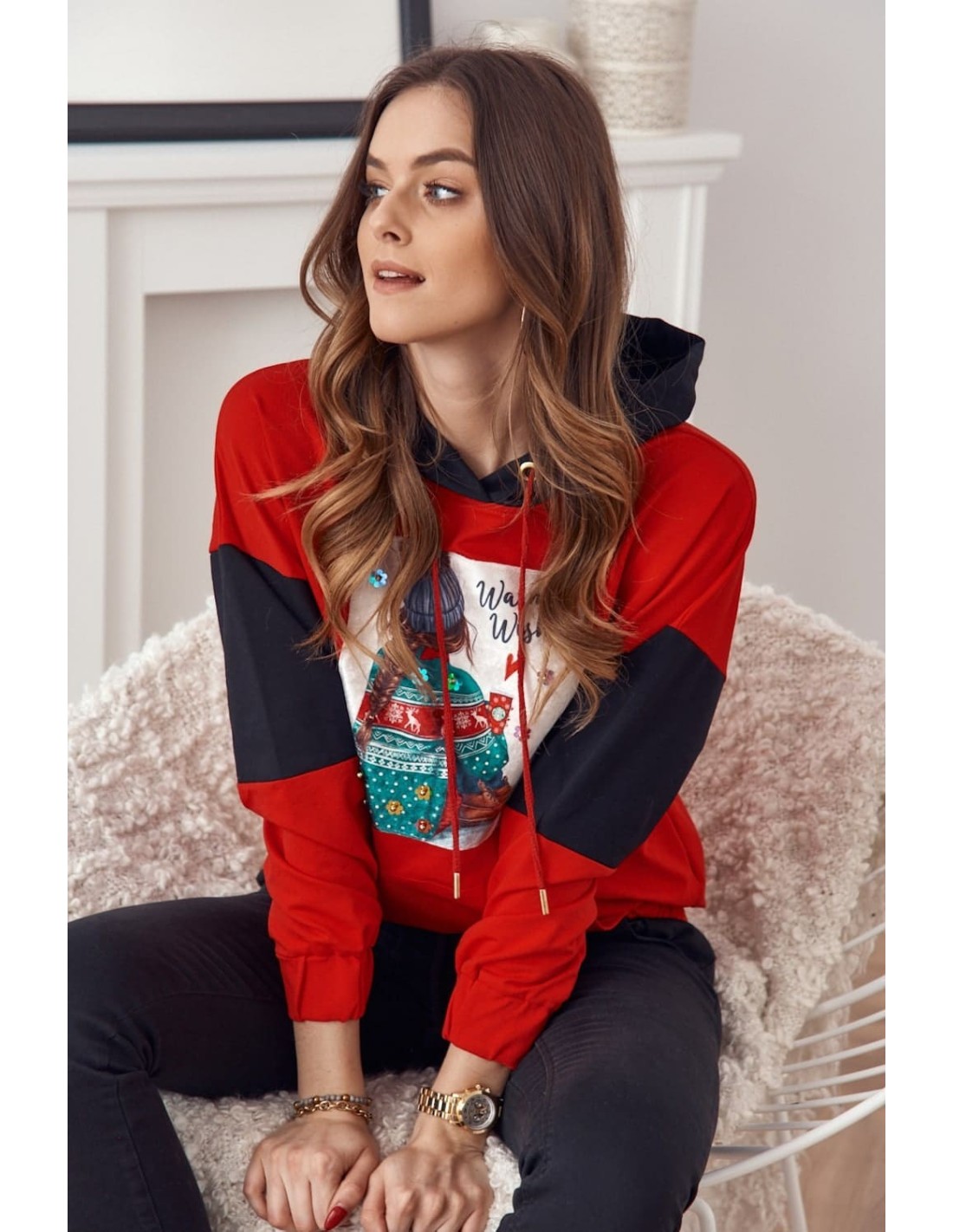 Christmas hoodie red FI590 - Online store - Boutique